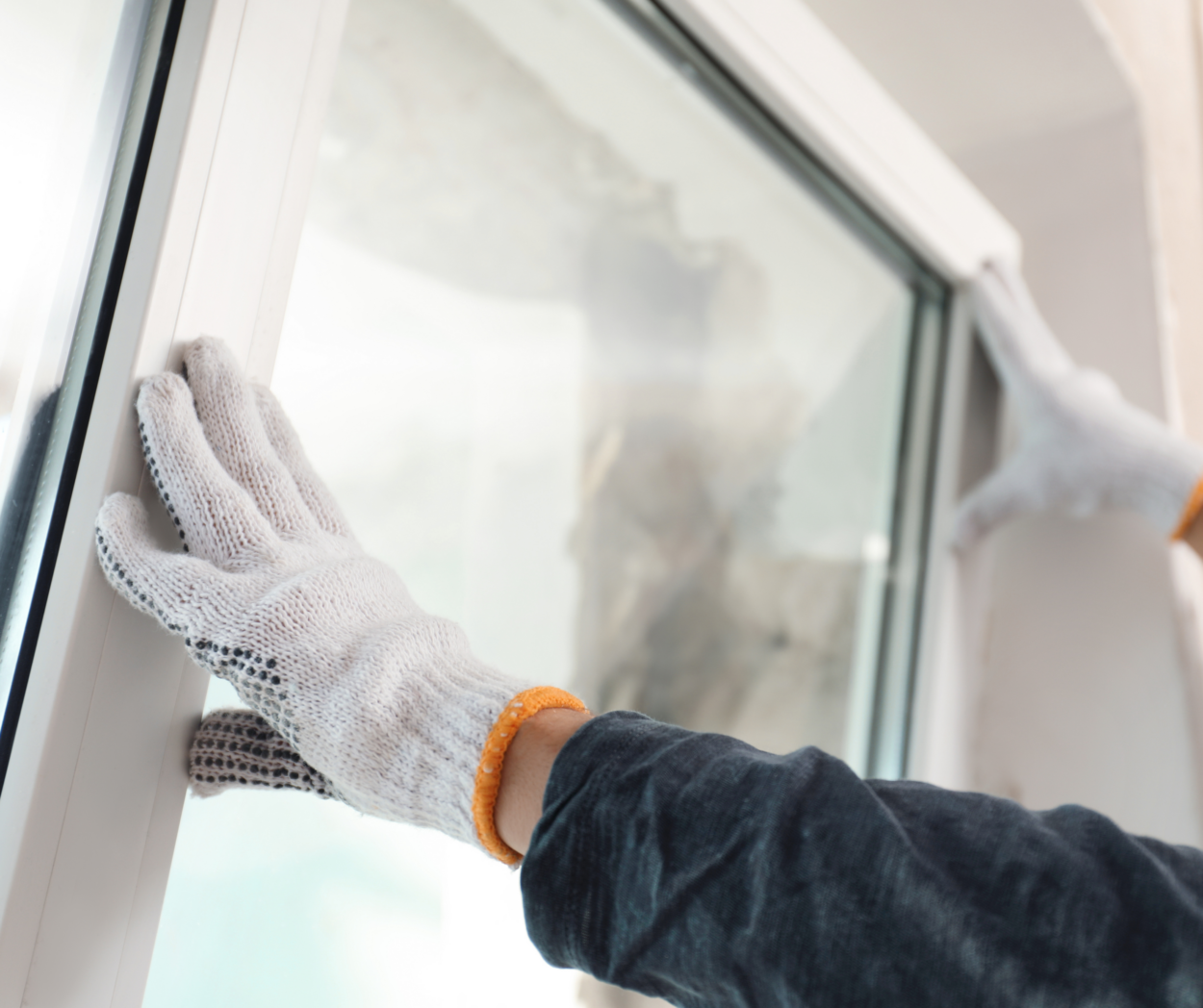 A closeup image of a professional installing multi-pane windows, a key strategy in energy-efficient remodeling.