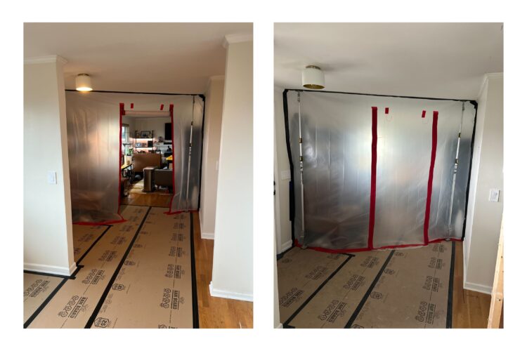 interior site proctection, a ZipWall dust barrier, and Ram Board floor protection
