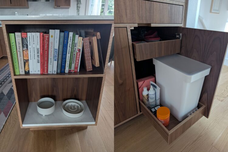 refine-organzing-kitchen-remodel-dog-storage After photos of Kari Lonczak's kithcen remodel, specifically the dog supply storage she included in her project. Kari is a professional organizer with tips for anyone thinking about a kitchen remodel.